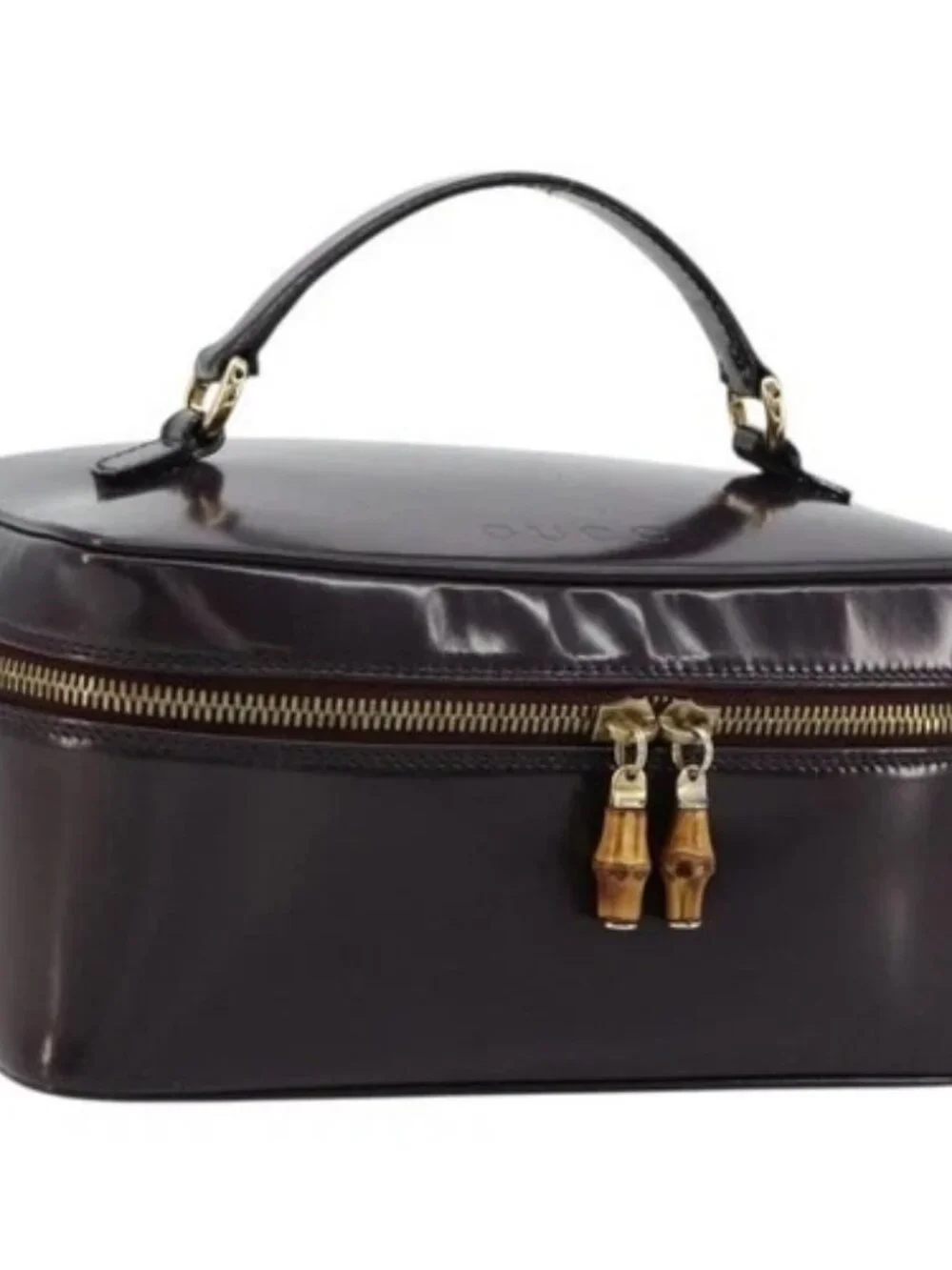 GUCCI Bamboo Vanity Hand Bag Patent leather Navy Gold 032 1956 0150 Auth 182446